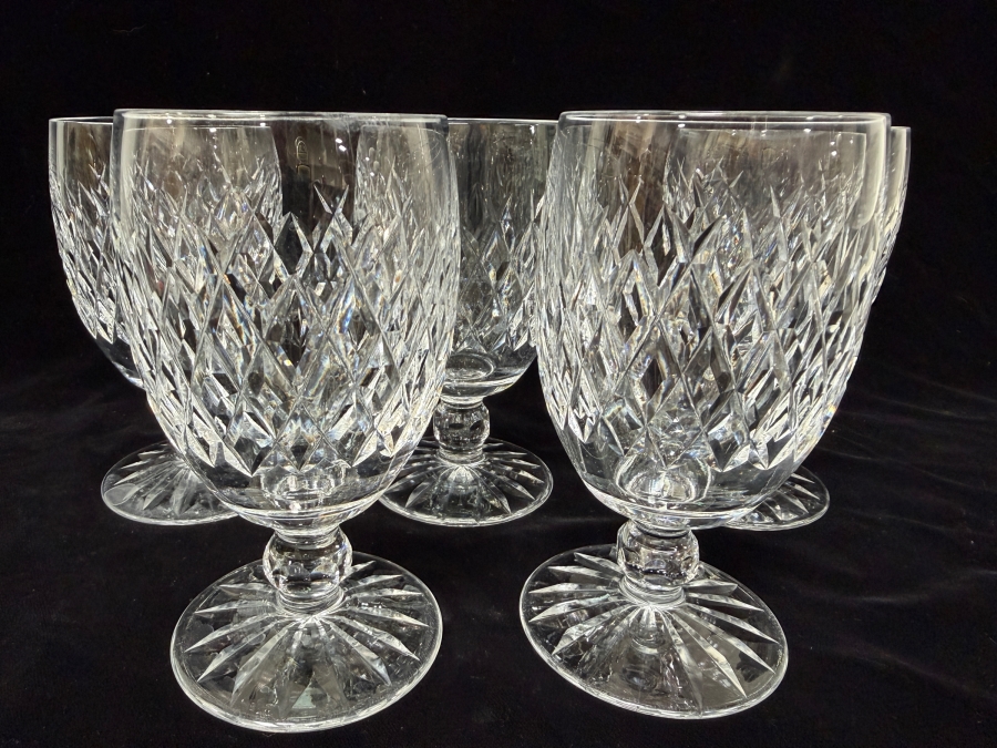 (5) Waterford Crystal Boyne Cut Foot Water Goblets With Authentic Star Cut Base 5.25'H Skinnier Diameter Than Previous Listing [Photo 2]