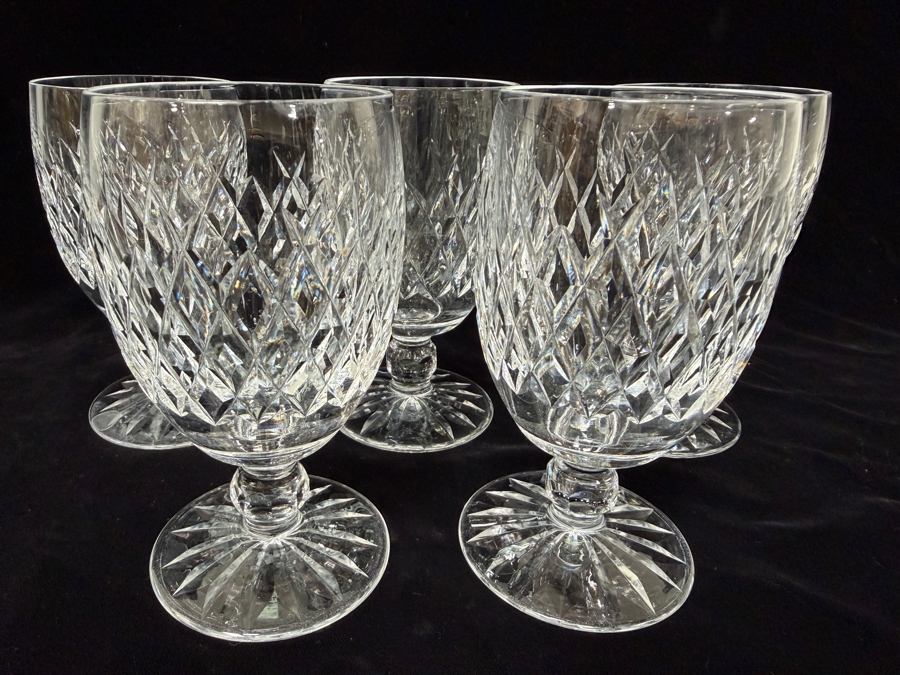 (5) Waterford Crystal Boyne Cut Foot Water Goblets With Authentic Star Cut Base 5.25'H Skinnier Diameter Than Previous Listing [Photo 3]