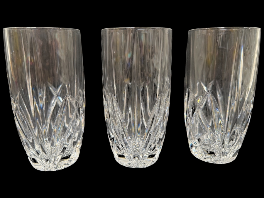 Set of (3) Marquis By Waterford Brookside 12 oz. Highball Cut Crystal Glasses 6'H