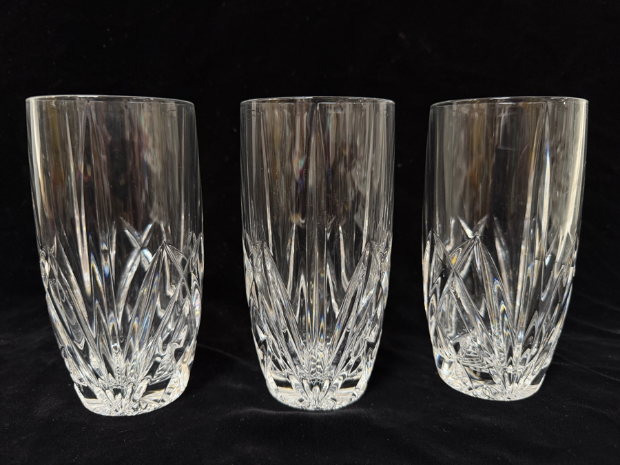 Set of (3) Marquis By Waterford Brookside 12 oz. Highball Cut Crystal Glasses 6'H [Photo 3]
