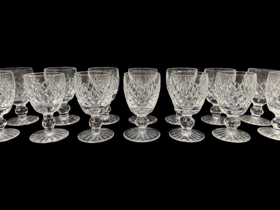 (14) Waterford Crystal Boyne Pattern Claret Wine Glasses With Criss-Cross Cut Bowls And Star-Cut Bases, 4.75'H  [Photo 1]