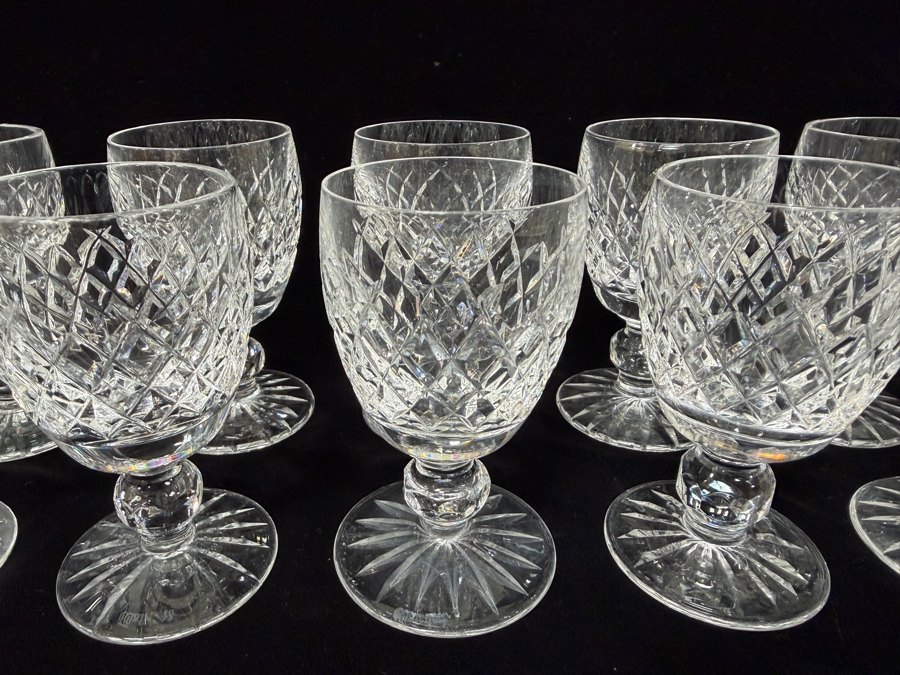 (14) Waterford Crystal Boyne Pattern Claret Wine Glasses With Criss-Cross Cut Bowls And Star-Cut Bases, 4.75'H  [Photo 3]