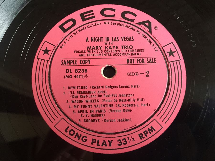 Mary Kaye Trio, The ‎- A Night In Las Vegas With The Mary Kaye Trio - DL 8238 - PROMO [Photo 6]