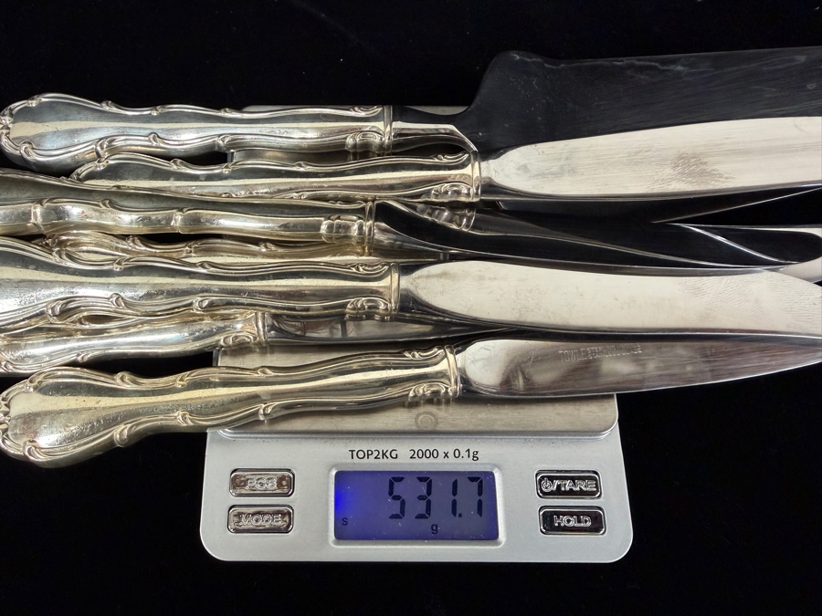 Like New Towle Sterling Silver Flatware Service For 12 With Serving Pieces - Sterling Silver Handled Knives Weigh 947.3g / Sterling Silver Flatware Weighs 2,023.3g [$4,417 Silver Melt Value Not Including Knives] [Photo 17]