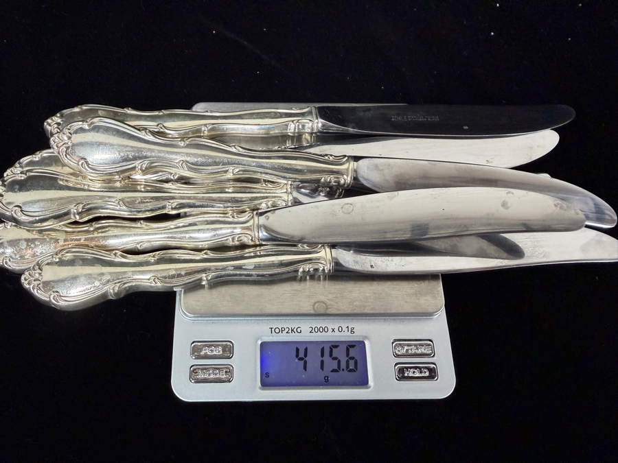 Like New Towle Sterling Silver Flatware Service For 12 With Serving Pieces - Sterling Silver Handled Knives Weigh 947.3g / Sterling Silver Flatware Weighs 2,023.3g [$4,417 Silver Melt Value Not Including Knives] [Photo 16]