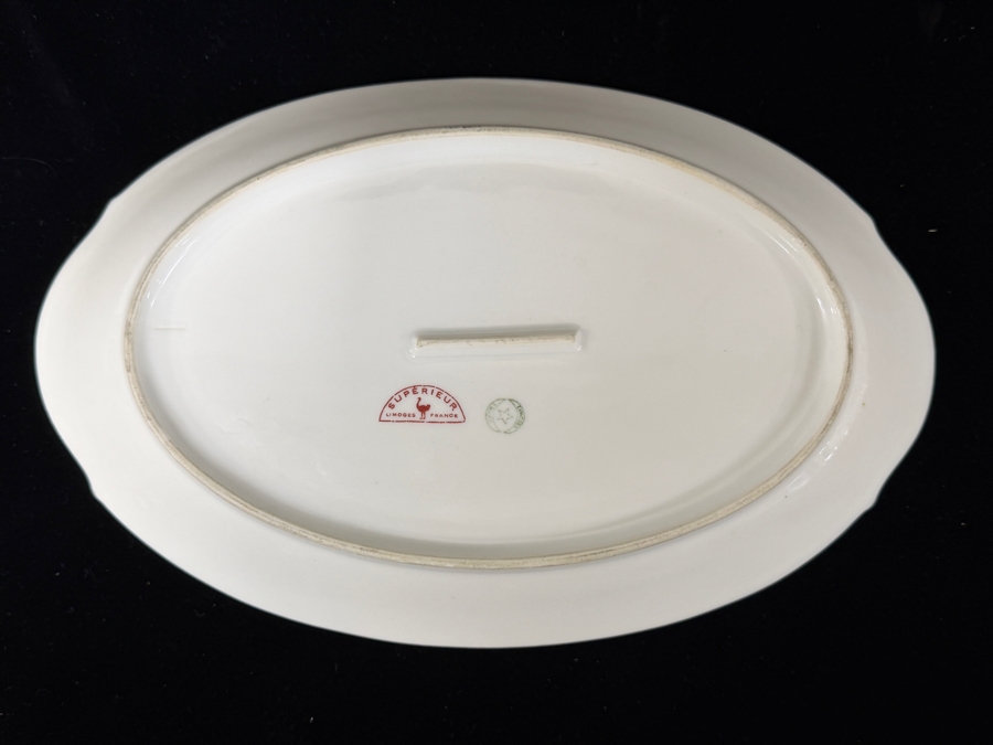 Antique Legrand Superieur Limoges France Porcelain Backstamp Featuring Red Ostrich Decorator's Mark And Green Factory Star Logo Underglaze 12'W X 7'H [Photo 4]