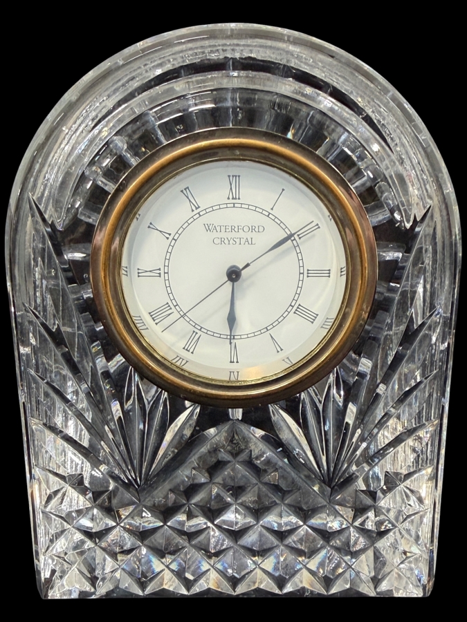 Waterford Crystal Lismore Dome Clock With Gold Trim And Quartz Movement 4.75'W X 2'D X 6'H