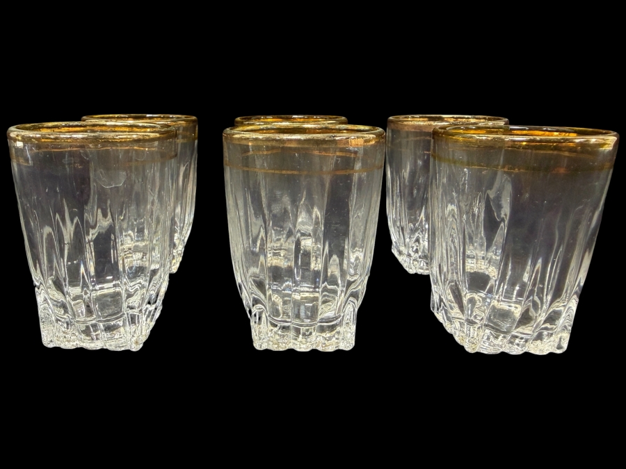 Vintage Federal Glass Park Avenue Gold Rim Whisky Glasses Or Shot Glasses 2'H