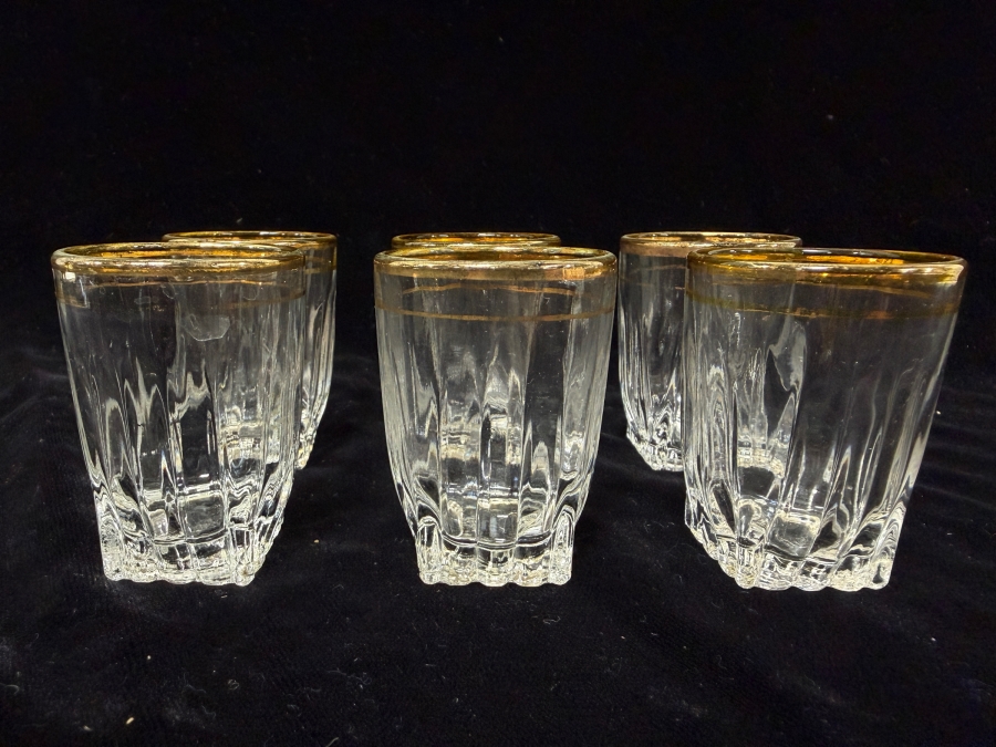 Vintage Federal Glass Park Avenue Gold Rim Whisky Glasses Or Shot Glasses 2'H [Photo 2]