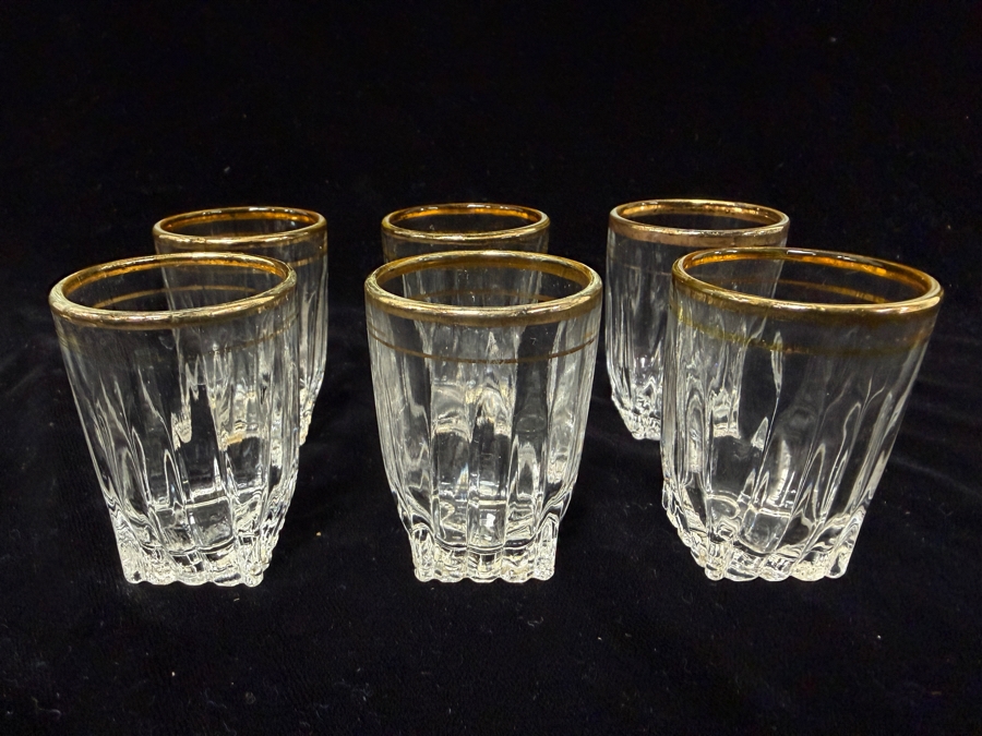 Vintage Federal Glass Park Avenue Gold Rim Whisky Glasses Or Shot Glasses 2'H [Photo 3]