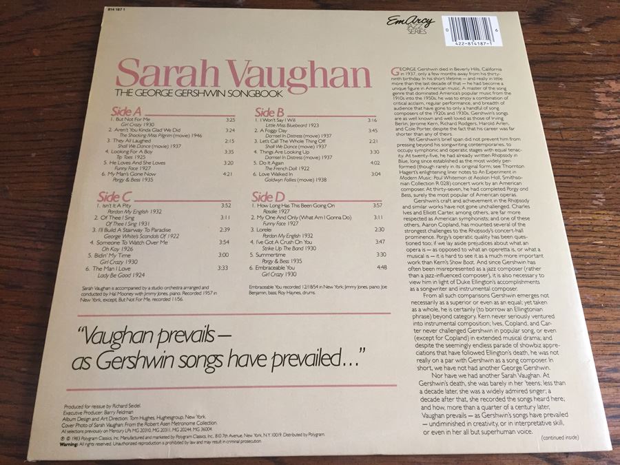 Sarah Vaughan ‎- The George Gershwin Songbook - Emarcy ‎- 814 187 1