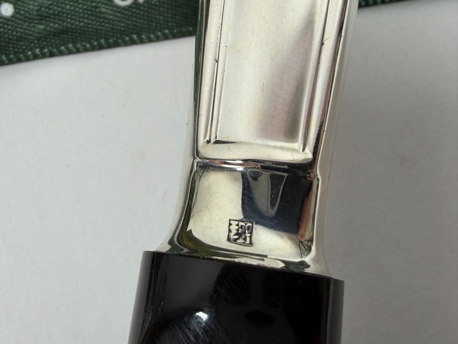 Christofle Malmaison Caviar Spreader With Silver-plated Handle, Black Buffalo Horn Tip And Original Box 6.5'L [Photo 4]