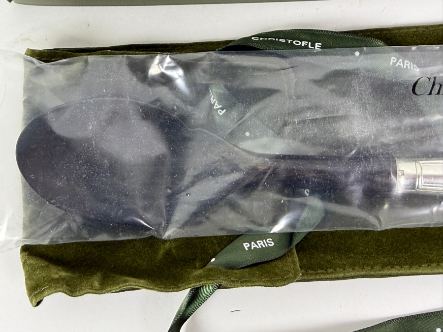 Christofle Malmaison Caviar Spoon Featuring A Silver-plated Handle And A Black Horn Bow With Original Box [Photo 4]