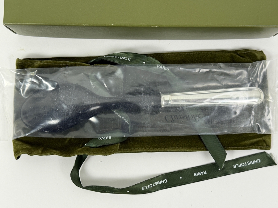 Christofle Malmaison Caviar Spoon Featuring A Silver-plated Handle And A Black Horn Bow With Original Box [Photo 5]