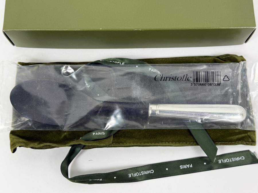 Christofle Malmaison Caviar Spoon Featuring A Silver-plated Handle And A Black Horn Bow With Original Box [Photo 2]