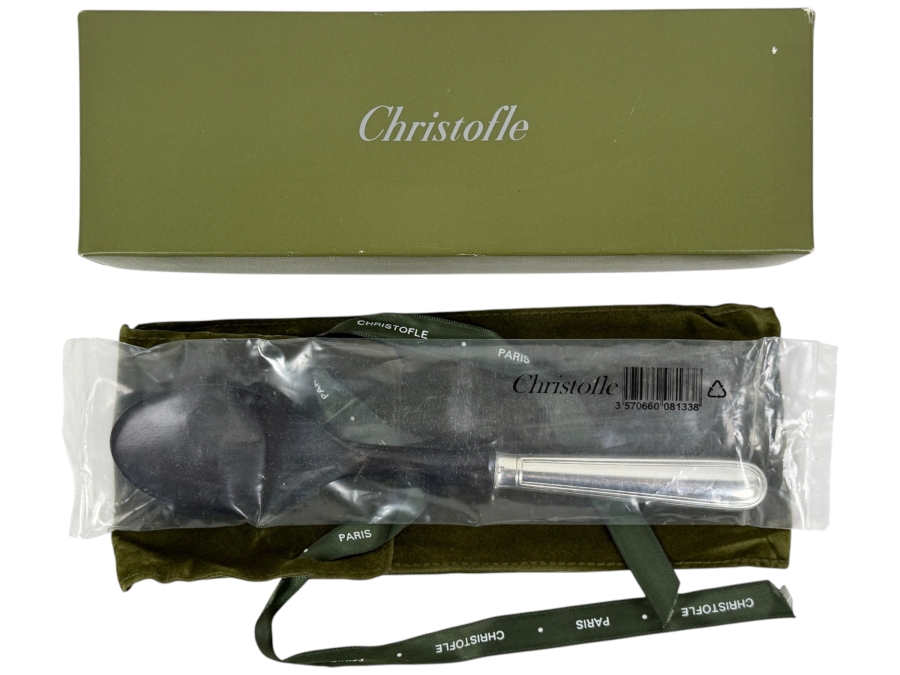 Christofle Malmaison Caviar Spoon Featuring A Silver-plated Handle And A Black Horn Bow With Original Box