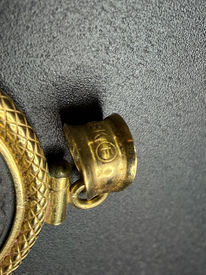 Antique Tibetan Silver Ga-den Tangka Coin Mounted As A Pendant Framed In 18k Yellow Gold 6.6g [Photo 7]