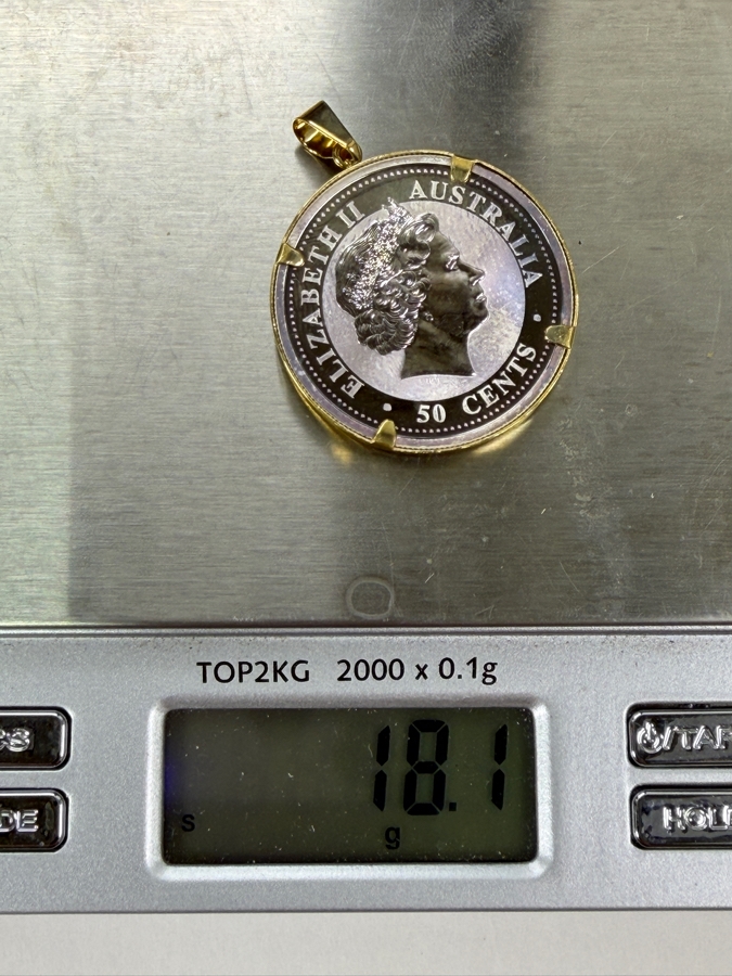 2002 1/2oz. Silver Australian Year Of The Horse Coin (16.886g / 99.9 Silver) Mounted As A Pendant Framed In 14k Yellow Gold 18.1g [Photo 8]