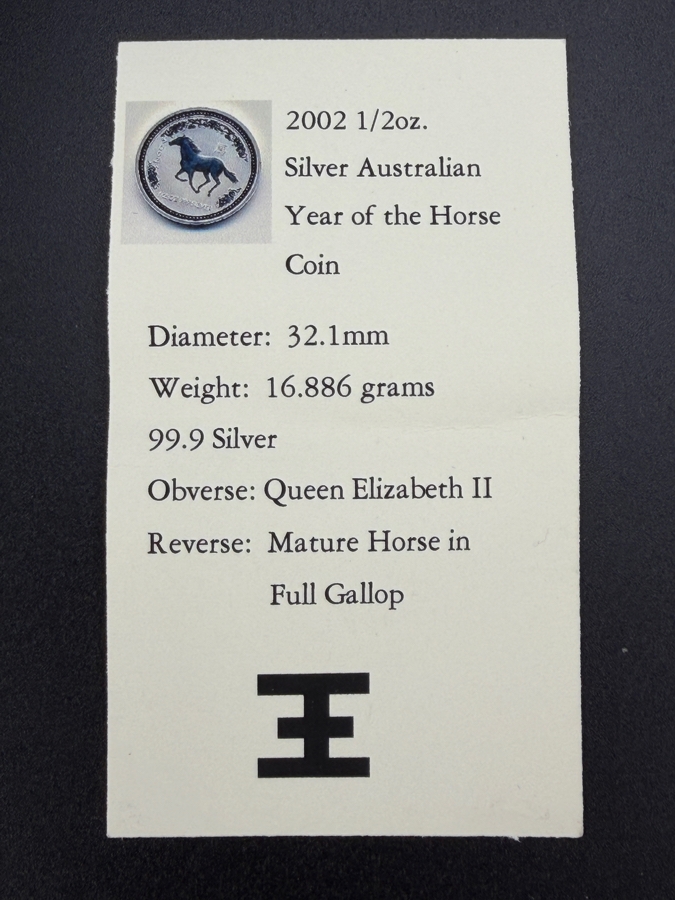 2002 1/2oz. Silver Australian Year Of The Horse Coin (16.886g / 99.9 Silver) Mounted As A Pendant Framed In 14k Yellow Gold 18.1g [Photo 7]