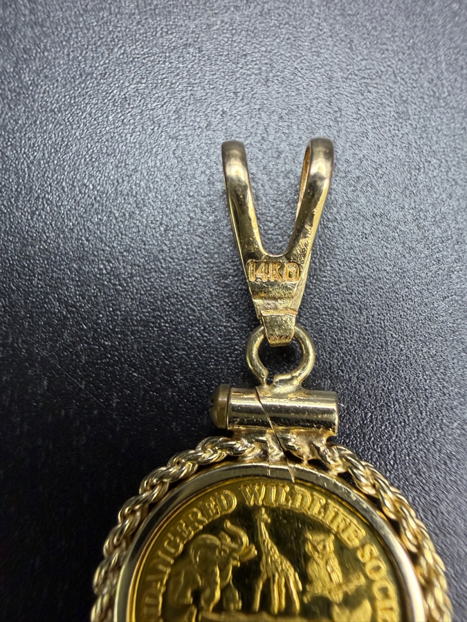 1994 Endangered Wildlife Society 24k Gold 1g Coin Pendant Housed In A 14k Gold Bezel 2.0g [$244 Gold Melt Value] [Photo 5]