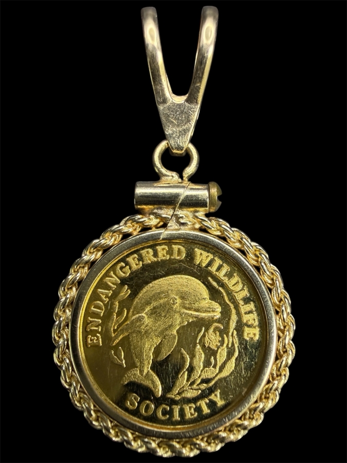1994 Endangered Wildlife Society 24k Gold 1g Coin Pendant Housed In A 14k Gold Bezel 2.0g [$244 Gold Melt Value]