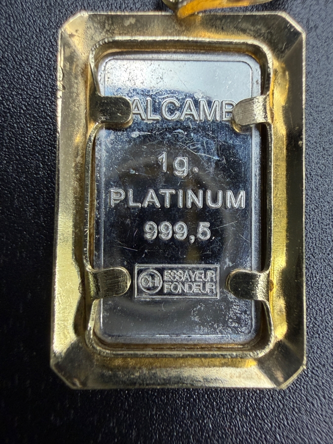1g Valcambi Suisse 'We Remember' 9-11-01 Platinum Charm Pendant With 14k Gold Bezel 1.9g [$145 Platinum/Gold Melt Value] [Photo 3]