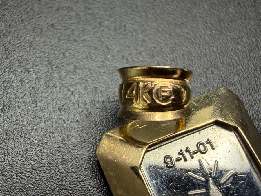 1g Valcambi Suisse 'We Remember' 9-11-01 Platinum Charm Pendant With 14k Gold Bezel 1.9g [$145 Platinum/Gold Melt Value] [Photo 4]