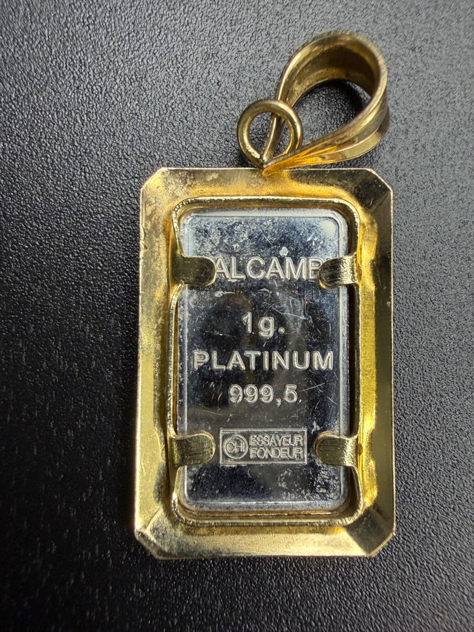 1g Valcambi Suisse 'We Remember' 9-11-01 Platinum Charm Pendant With 14k Gold Bezel 1.9g [$145 Platinum/Gold Melt Value] [Photo 2]