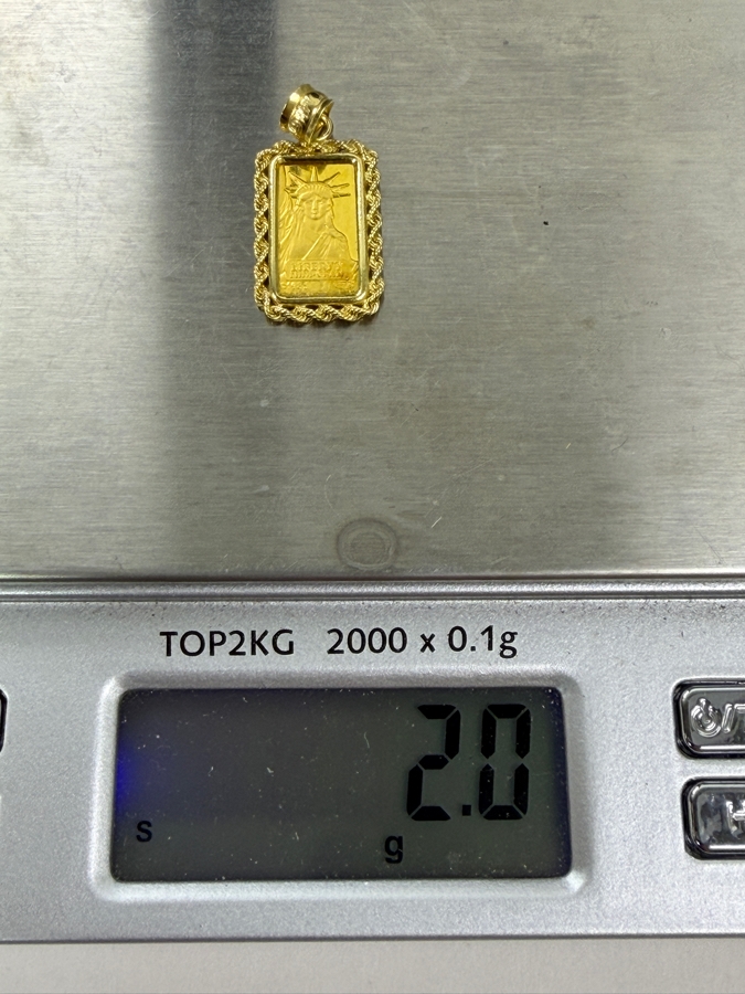 Credit Suisse Liberty Mini-Gram 1g 24k Gold Bar Pendant With 14k Gold Bezel 2.0g [$244 Gold Melt Value] [Photo 6]