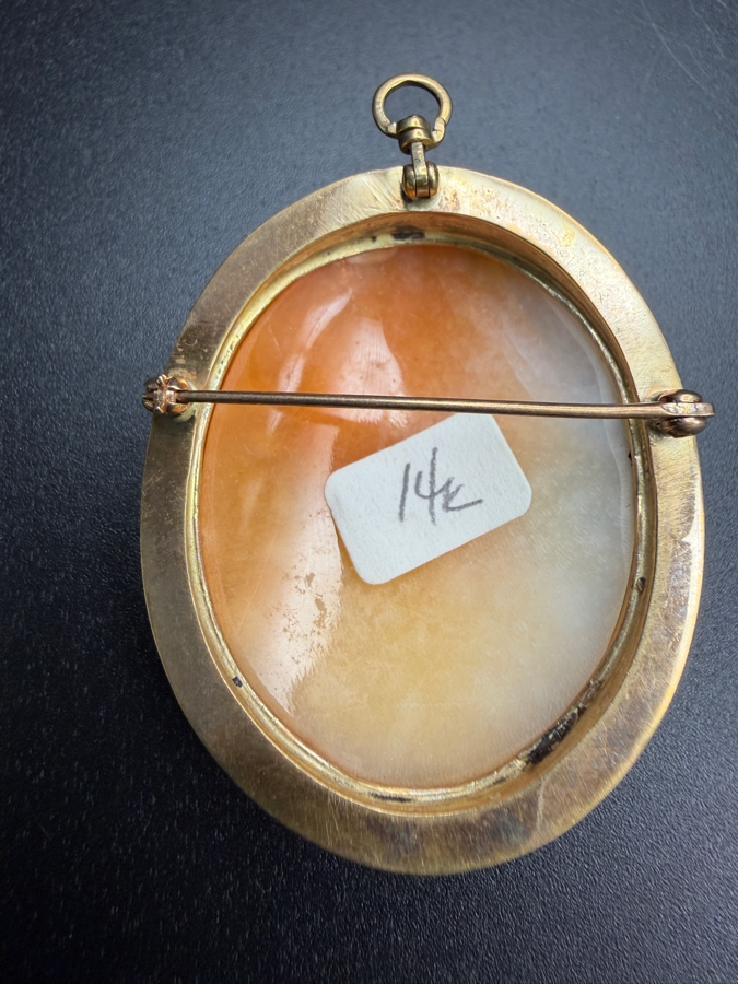 Vintage Carved Shell Cameo Portrait Pendant Framed In A 14k Gold Bezel 11.2g [Photo 6]