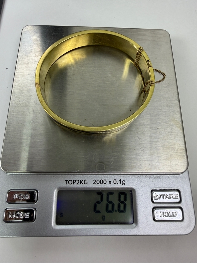 14k Gold Enamel Bangle 2.5'W 26.8g [$2,407 Gold Melt Value] [Photo 9]
