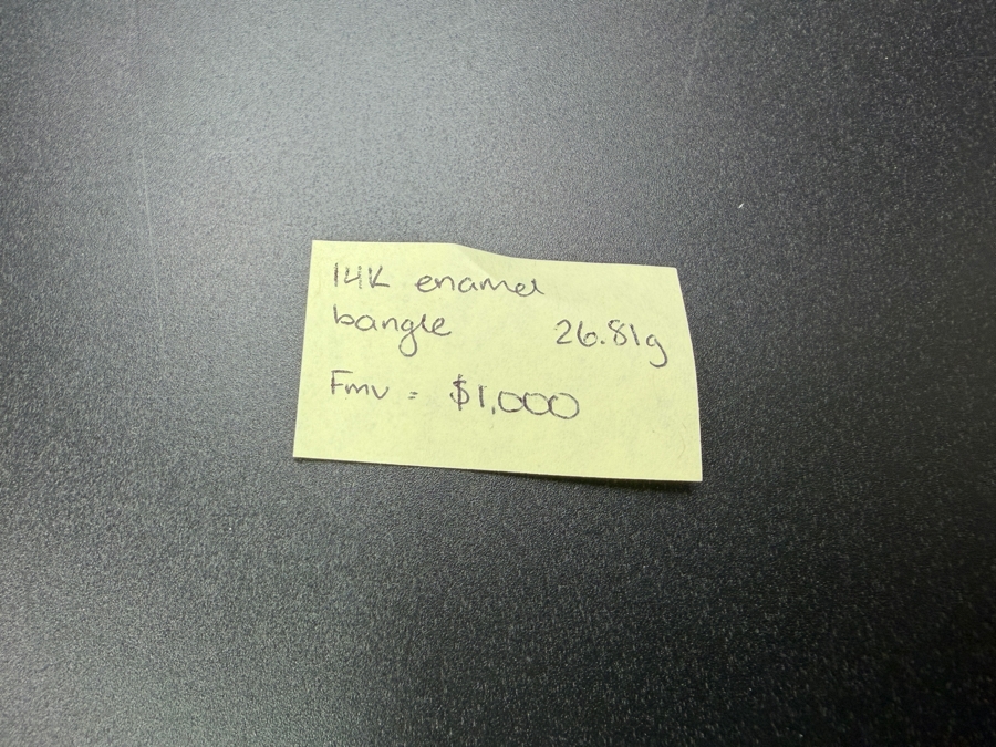 14k Gold Enamel Bangle 2.5'W 26.8g [$2,407 Gold Melt Value] [Photo 10]