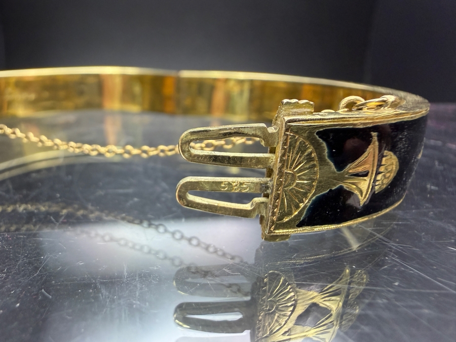 14k Gold Enamel Bangle 2.5'W 26.8g [$2,407 Gold Melt Value] [Photo 6]