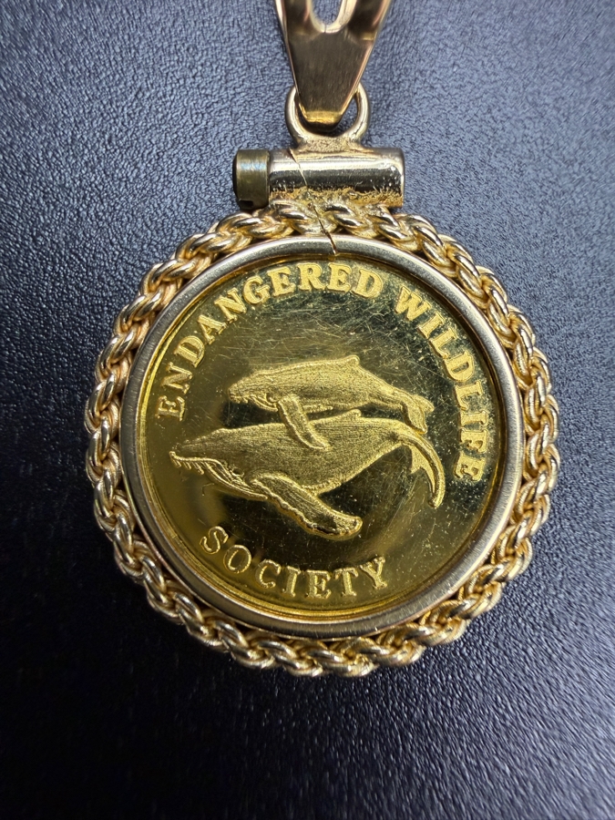 1994 Endangered Wildlife Society 24k Gold 1g Coin Pendant Housed In A 14k Gold Bezel 2.0g [$244 Gold Melt Value] [Photo 2]