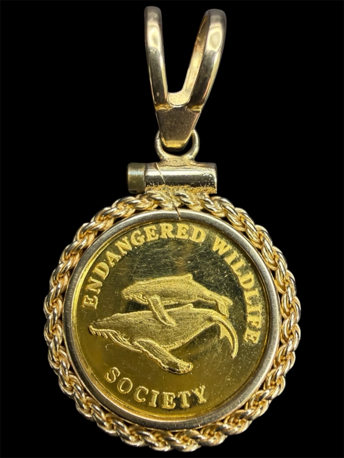 1994 Endangered Wildlife Society 24k Gold 1g Coin Pendant Housed In A 14k Gold Bezel 2.0g [$244 Gold Melt Value]