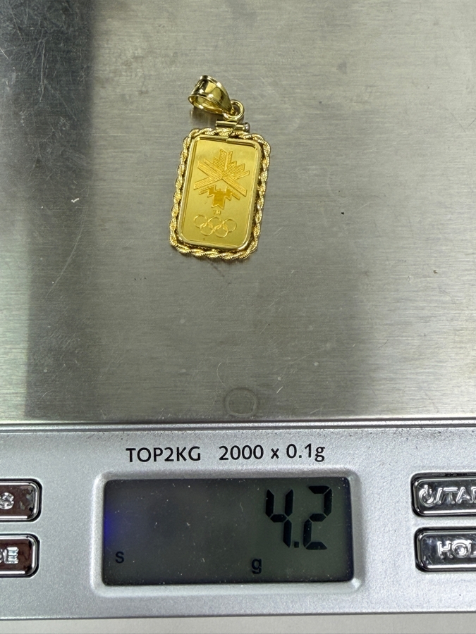 2.5g 24k Gold Bar From The Salt Lake City 2002 Olympics Presented As A Pendant In A Rope-Style 14k Gold Bezel Frame 4.2g [$538 Gold Melt Value] [Photo 7]
