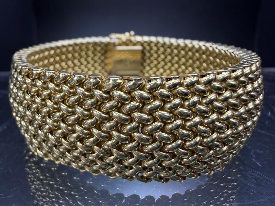 14k Gold Italian Wide Woven Mesh Bracelet 38.3g [$3,441 Gold Melt Value] [Photo 5]