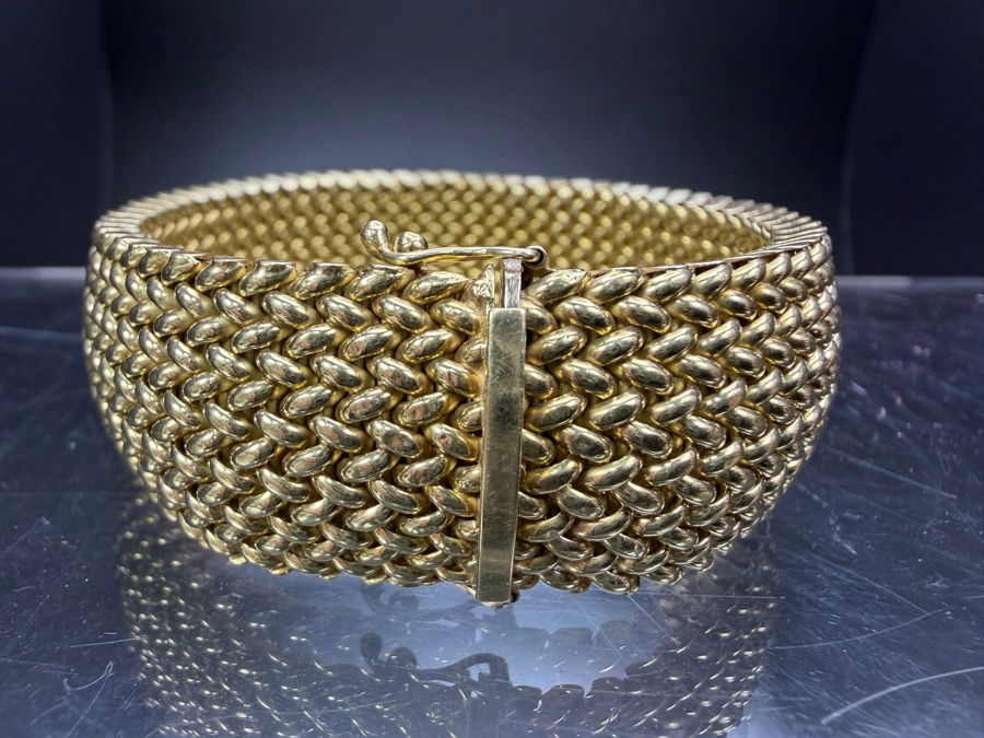 14k Gold Italian Wide Woven Mesh Bracelet 38.3g [$3,441 Gold Melt Value] [Photo 8]