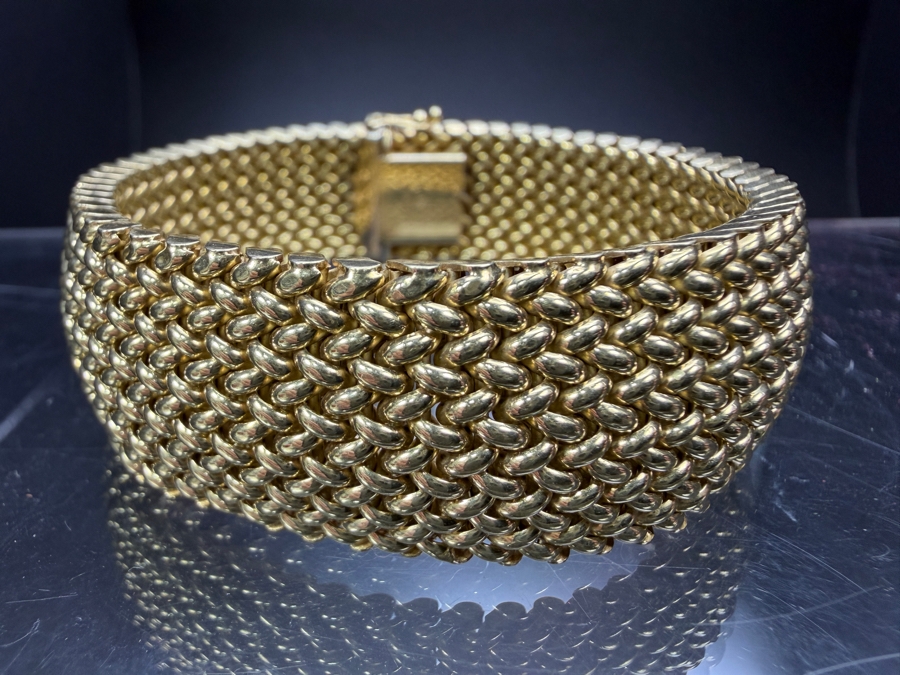 14k Gold Italian Wide Woven Mesh Bracelet 38.3g [$3,441 Gold Melt Value] [Photo 2]