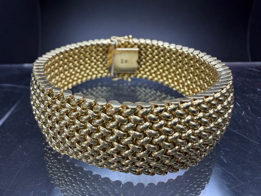 14k Gold Italian Wide Woven Mesh Bracelet 38.3g [$3,441 Gold Melt Value] [Photo 3]