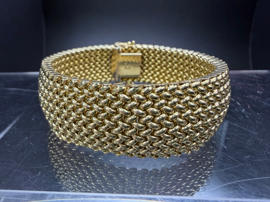 14k Gold Italian Wide Woven Mesh Bracelet 38.3g [$3,441 Gold Melt Value] [Photo 4]