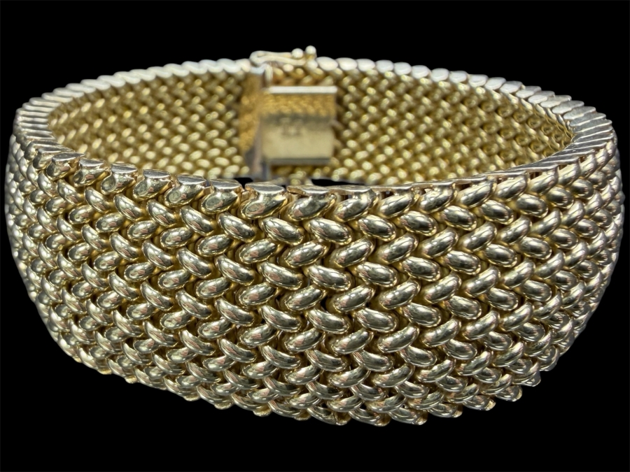 14k Gold Italian Wide Woven Mesh Bracelet 38.3g [$3,441 Gold Melt Value]