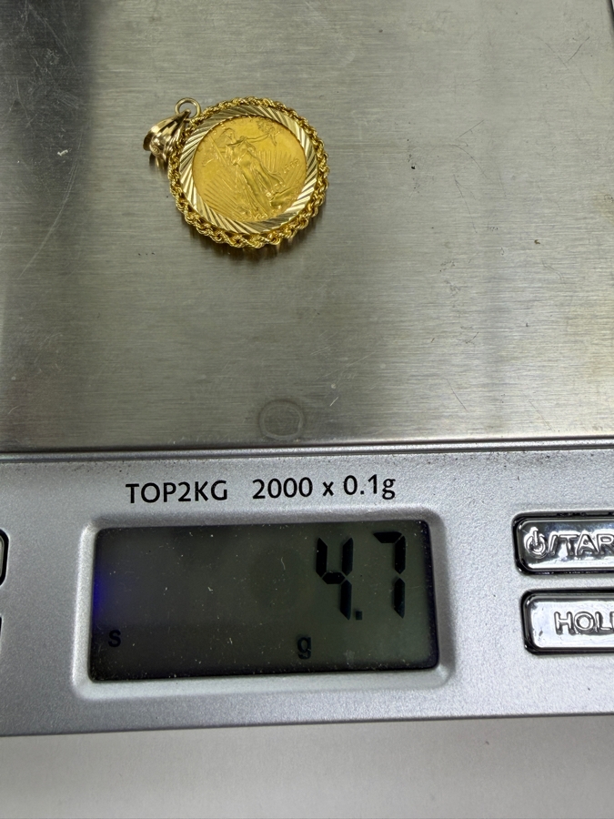 1/10oz United States American Gold Eagle Coin Set In A 14K Gold Rope Bezel Pendant 4.7g [$622 Gold Melt Value] [Photo 7]
