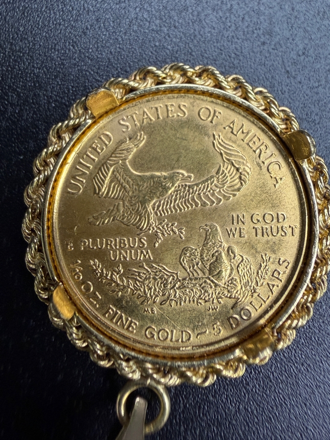 1/10oz United States American Gold Eagle Coin Set In A 14K Gold Rope Bezel Pendant 4.7g [$622 Gold Melt Value] [Photo 5]
