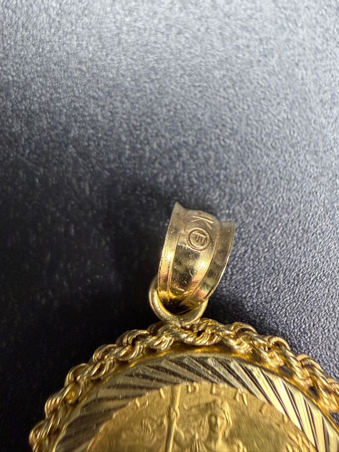1/10oz United States American Gold Eagle Coin Set In A 14K Gold Rope Bezel Pendant 4.7g [$622 Gold Melt Value] [Photo 3]