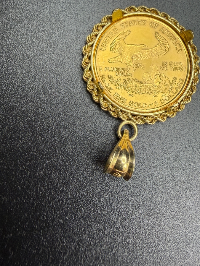 1/10oz United States American Gold Eagle Coin Set In A 14K Gold Rope Bezel Pendant 4.7g [$622 Gold Melt Value] [Photo 6]