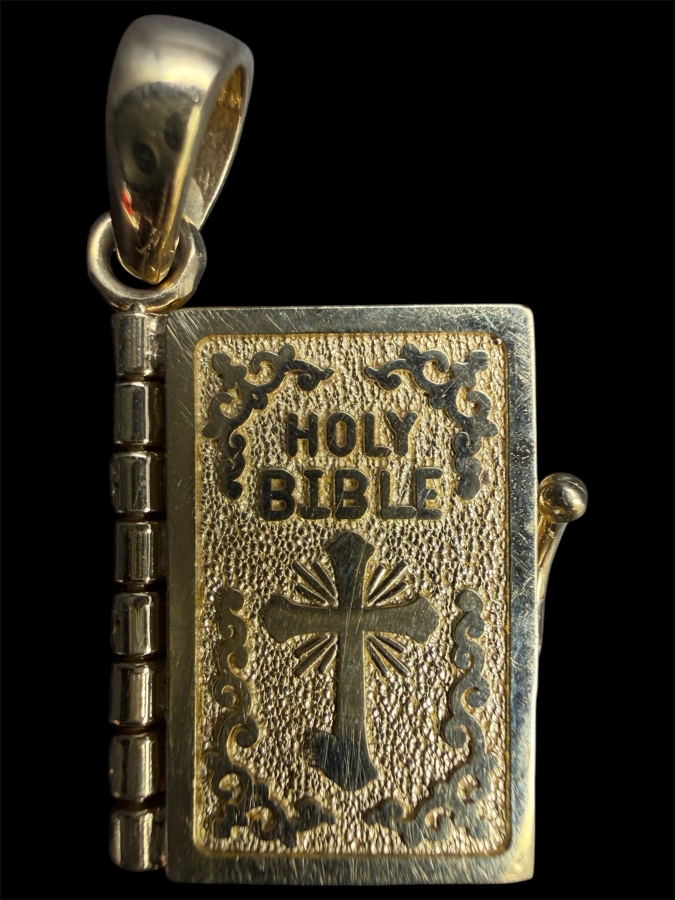 14k Gold Holy Bible Charm Pendant With Inscribed Lord's Prayer Inside 3.6g [$323 Gold Melt Value]