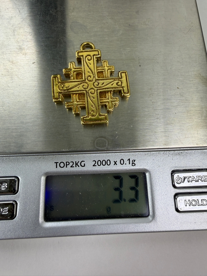 14k Gold Jerusalem Cross Pendant 3.3g [$296 Gold Melt Value] [Photo 3]