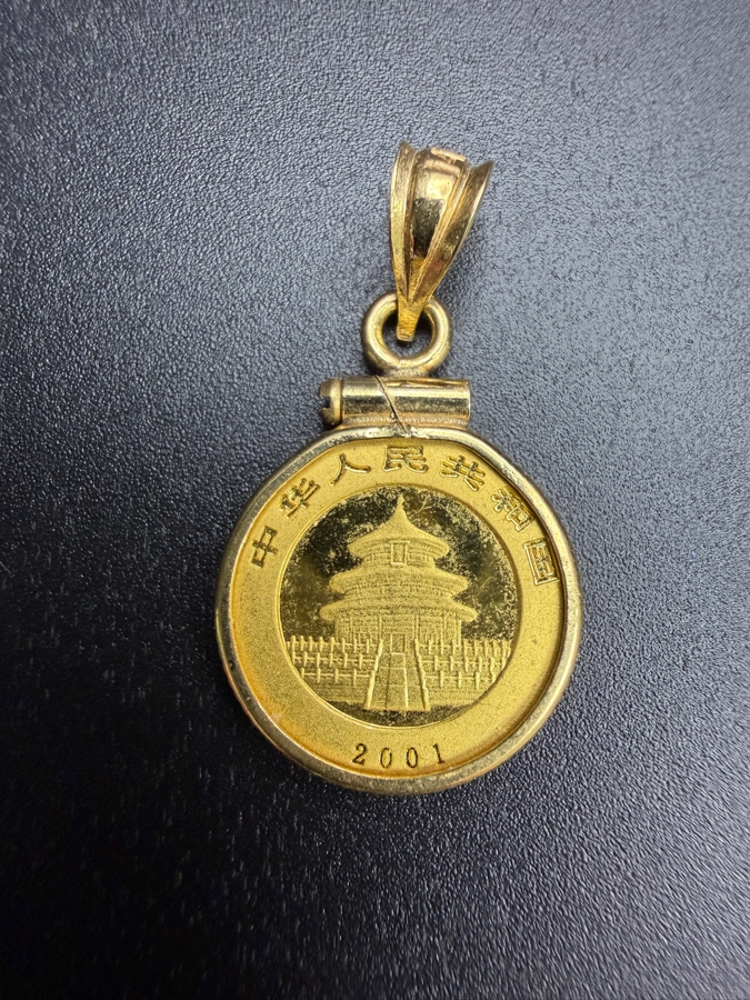 20 Yuan Chinese Panda 1/20oz 24k Gold Coin Mounted In A Decorative 14k Gold Bezel Pendant 2.3g [$306 Gold Melt Value] [Photo 3]