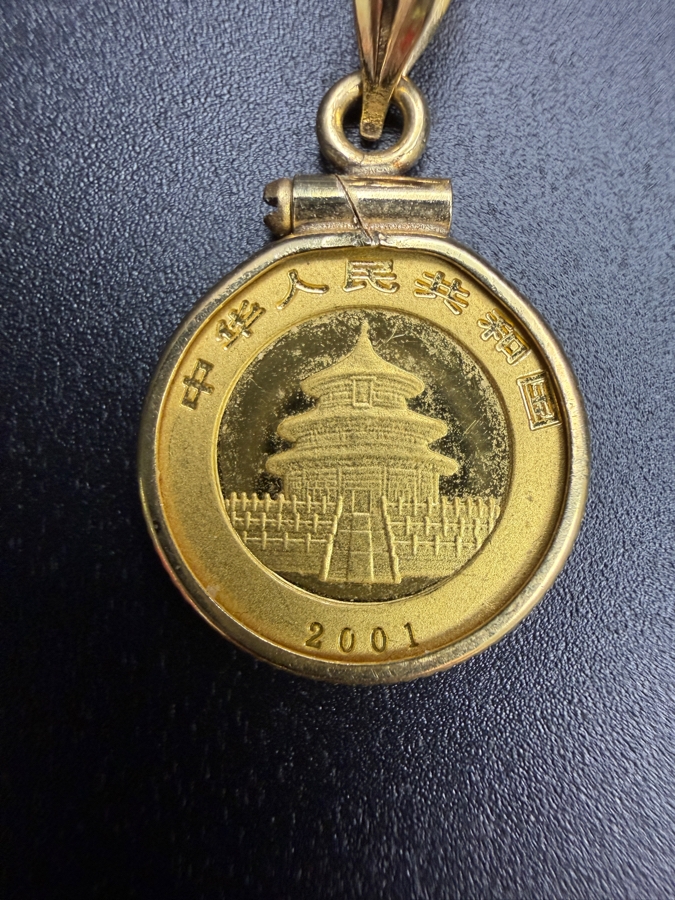 20 Yuan Chinese Panda 1/20oz 24k Gold Coin Mounted In A Decorative 14k Gold Bezel Pendant 2.3g [$306 Gold Melt Value] [Photo 4]